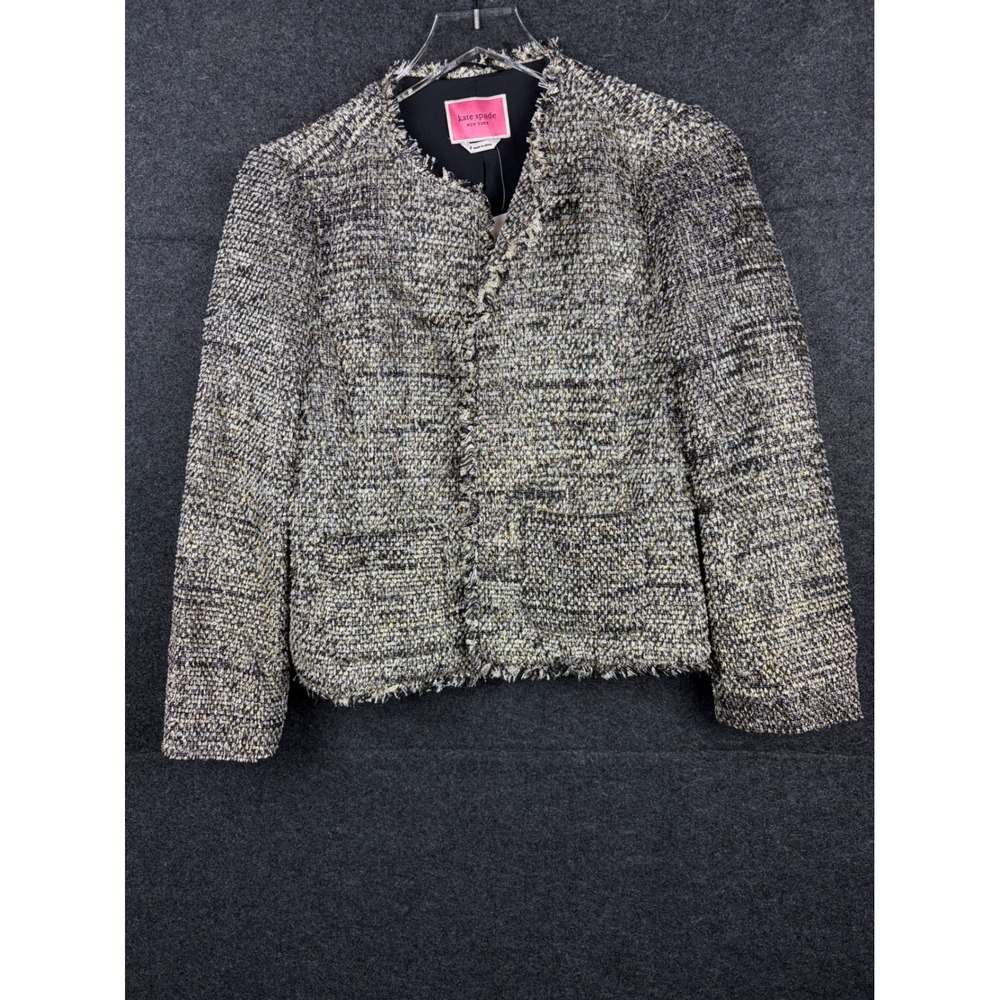 Kate Spade New York Party Tweed Jacket Metallic Yellow Black Size 4 nwt